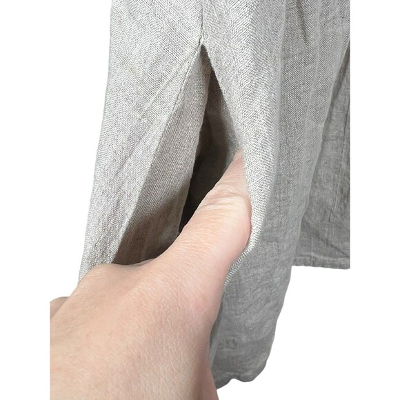 Flax (S) Linen Top Oversized Natural Pleated Tunic Dress Button Shirt W/Pockets - Picture 12 of 12